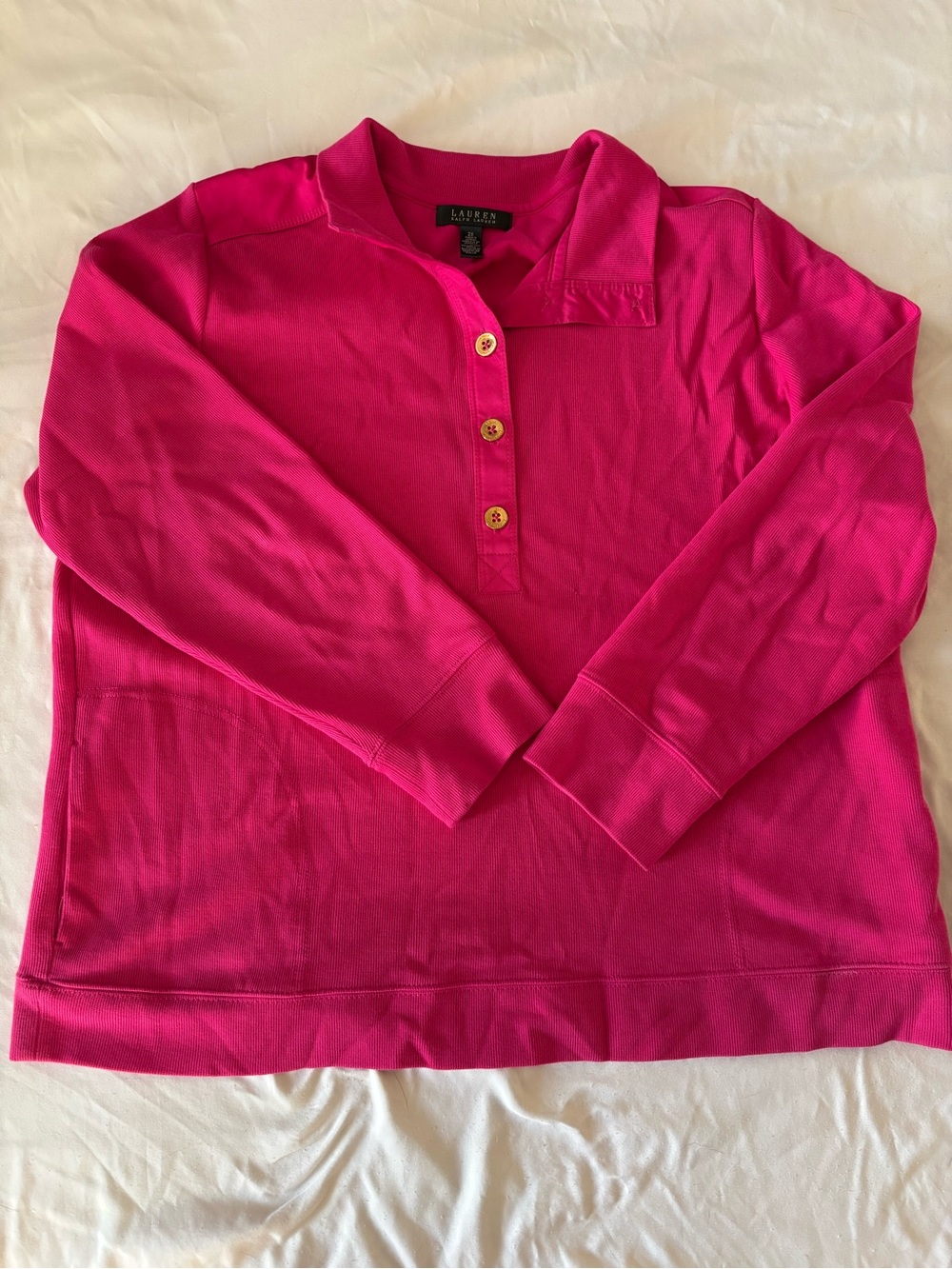 Lauren Ralph Lauren Bright Fuchsia V-Neck Polo Sweater